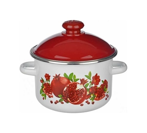 Изображение товара Эмалированная цилиндрическая кастрюля Сибирские товары 2.0 л, с ободком, белая крышка, вишневый гранатовый сок 6md161m ТП1605