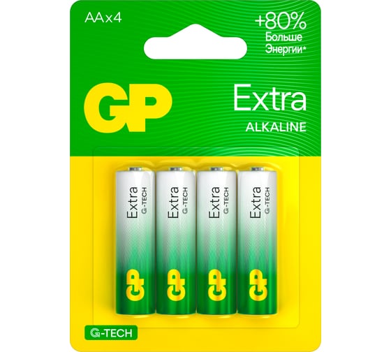 Изображение товара Батарейки GP АА пальчиковые алкалиновые Extra Alkaline, набор 4 шт (15AXA21-BC4) 15783877