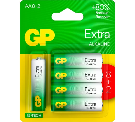 Изображение товара Батарейки GP АА пальчиковые алкалиновые Extra Alkaline, набор 10 шт (15AXA21-BC10) 15783879
