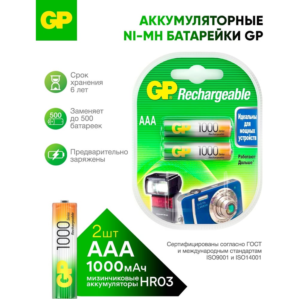Перезаряжаемые аккумуляторы GP 100AAAHC 100AAAHC-2DECRC2 20/200