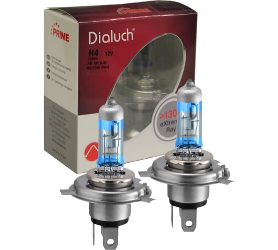 Изображение товара Лампы Диалуч h4 12v 60/55w +130, p43t extreme ray prime лч120pr-2xr 12604-PR-XR-DUO