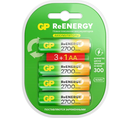 Изображение товара Перезаряжаемые аккумуляторы GP 270AAHC AA, емкость 2700 мАч - 4 шт. 270AAHC3/1RGY-2CRCB4 15783909