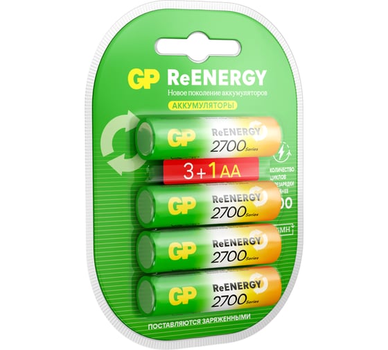 Изображение товара Перезаряжаемые аккумуляторы GP 270AAHC AA, емкость 2700 мАч - 4 шт. 270AAHC3/1RGY-2CRCB4 15783909