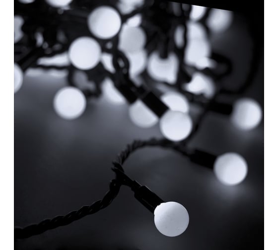 Изображение товара Гирлянда Neon-Night Мультишарики диаметр 23 мм, 10м, 80 LED Белые, черный ПВХ IP65, нужен блок питания 303-515