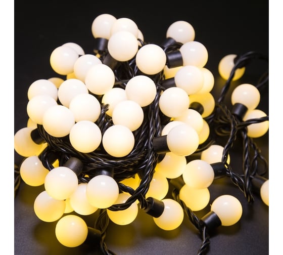 Изображение товара Гирлянда Neon-Night Мультишарики диаметр 23 мм, 10м, 80 LED Тепло-белые, черный ПВХ 303-516