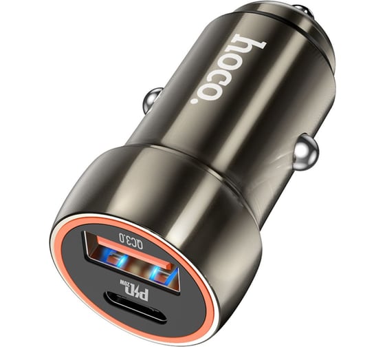 Изображение товара Автомобильное зарядное устройство Hoco z46a blue whale 1xusb, 1xusb-c, 3а, pd20w, qc3.0 (серый) 0L-00057050