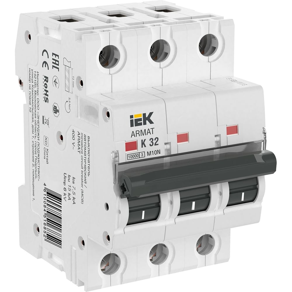 Изображение товара Автоматический выключатель IEK Armat m10n 3p k 32а модульный на DIN-рейку