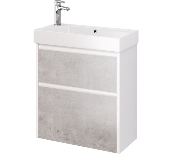 Изображение товара Тумба Dreja SLIM 65 см, подвесная/напольная, 2 ящика, белый глянец/бетон 99.0503