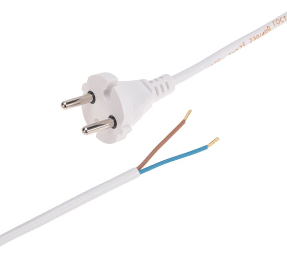 Изображение товара Электрический шнур с вилкой REXANT пвс 2x0,75 мм2 1,5м (белый) 11-1304