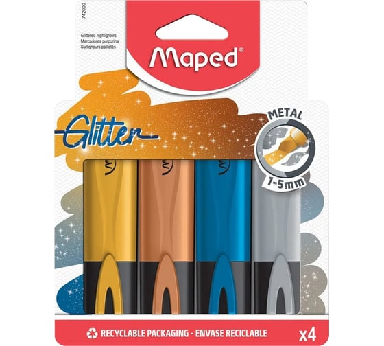 Изображение товара Набор текстовыделителей с блестками Maped Fluo Pep's Glitter 4 шт., Ассорти, линия 1-5 мм, 742000 152503