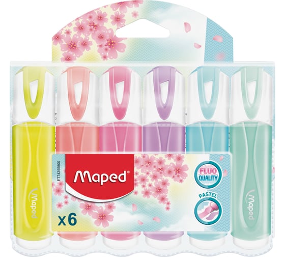 Изображение товара Набор текстовыделителей Maped 6 шт., Ассорти, Fluo Pep's Pastel, линия 1-5 мм, 742558 152501