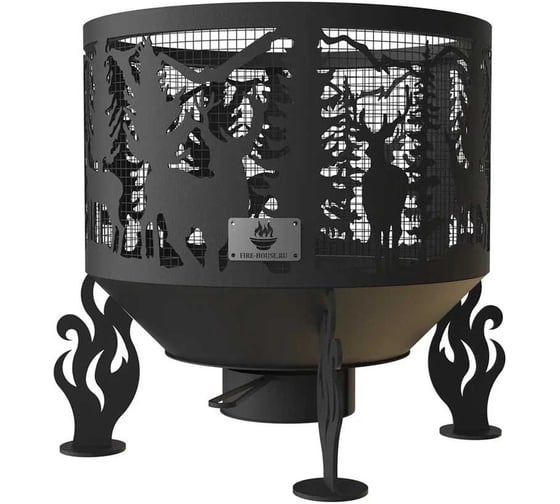 Изображение товара Костровая чаша FIRE-HOUSE олени диаметр 500 мм, с зольником и защитной сварной сеткой Ch6-500олени