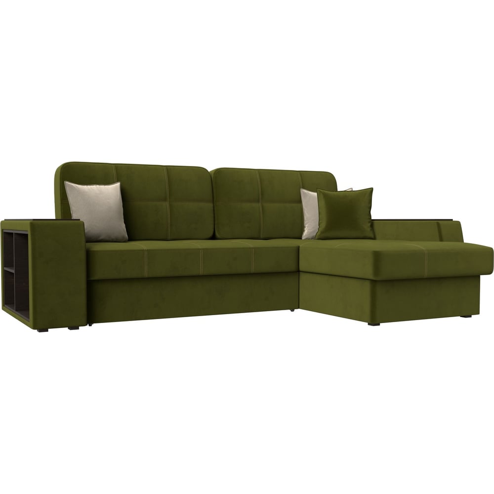 Изображение товара Угловой диван Брюссель правый микровельвет зеленый современный