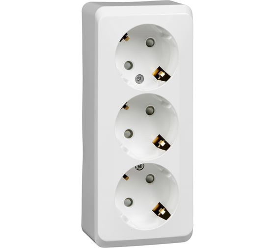 Изображение товара Розетка Systeme Electric 3-м ОП Этюд 16А 250В защитные шторки, с заземлением, белая SchE401803 PA16-012B