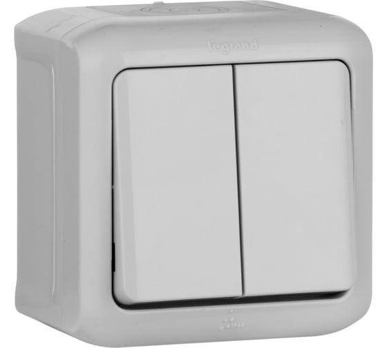 Изображение товара Выключатель Legrand двухклавишный Legrand Quteo IP44 10А 250В винтовые зажимы накладной монтаж серый 782332