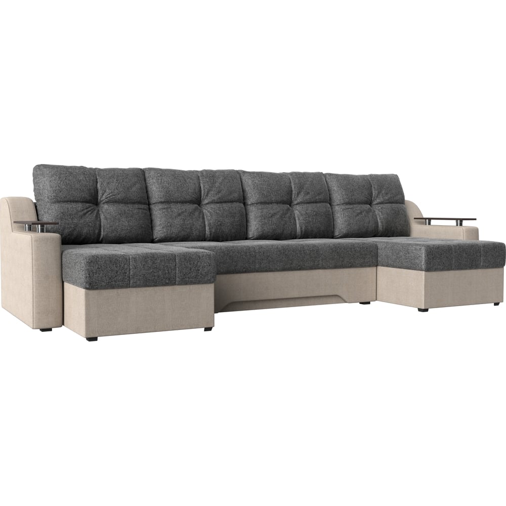 П-образный диван Лига диванов диван артмебель честер рогожка серый вставка коричневая п образный