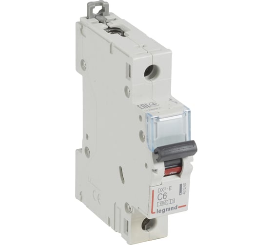 Изображение товара Автоматический выключатель Legrand DX³-E 6000 6 кА тип характеристики C 1П 230/400 В~ 6 А 1 модуль 407260