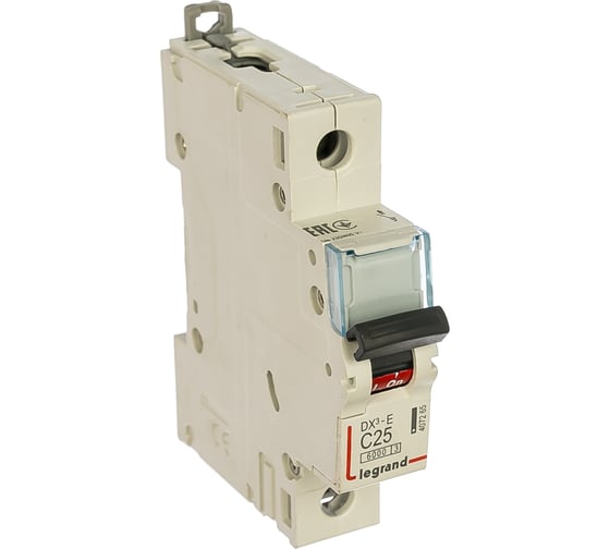 Изображение товара Автоматический выключатель Legrand DX³-E 6000 6 кА тип характеристики C 1П 230/400 В~ 25 А 1 модуль 407265