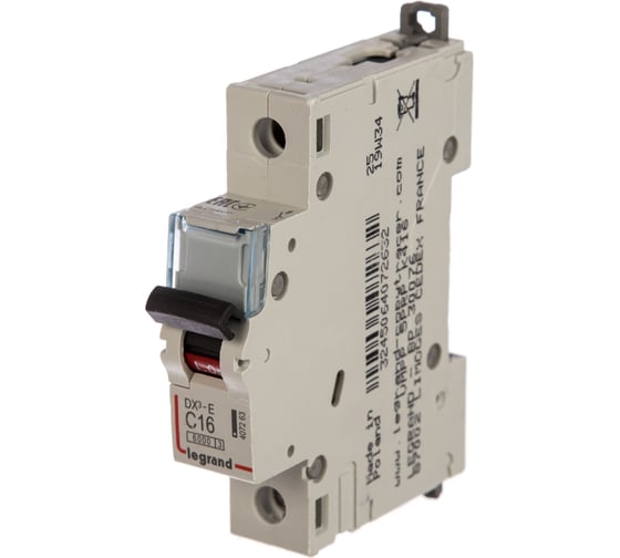 Изображение товара Автоматический выключатель Legrand DX³-E 6000 6 кА тип характеристики C 1П 230/400 В~ 16 А 1 модуль 407263