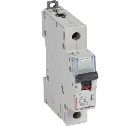 Изображение товара Автоматический выключатель Legrand DX³-E 6000 6 кА тип характеристики C 1П 230/400 В~ 10 А 1 модуль 407261