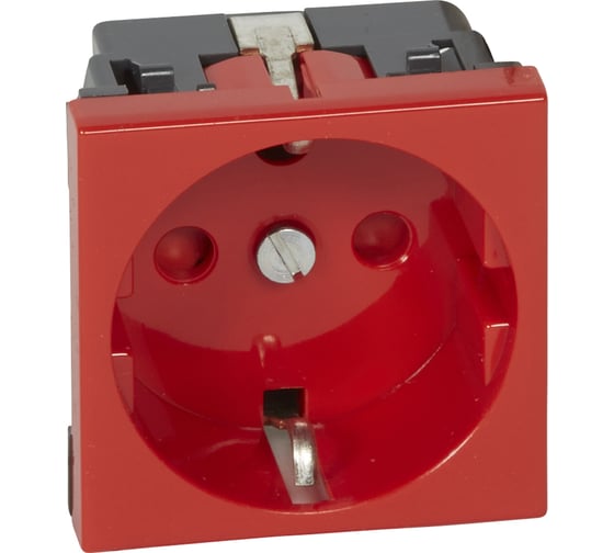 Изображение товара Розетка Legrand 2К+3 Программа Mosaic с винтовыми зажимами, с механической блокировкой немецкий стандарт 2 модуля красная 077214