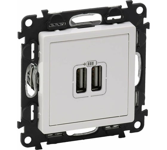 Изображение товара Зарядное устройство Legrand Valena LIFE с двумя USB-разьемами 240В/5В 1500мА.С лицевой панелью.Белое 753412