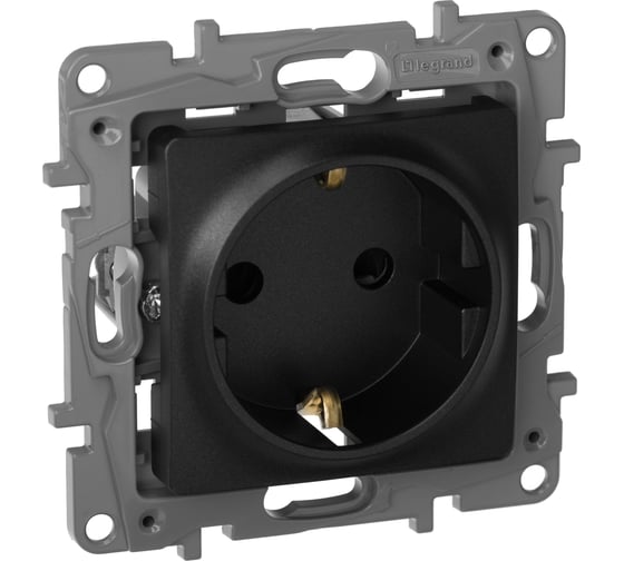 Изображение товара Розетка Legrand с заземлением Legrand Etika со шторками 16А 250В винтовые зажимы антрацит 672622