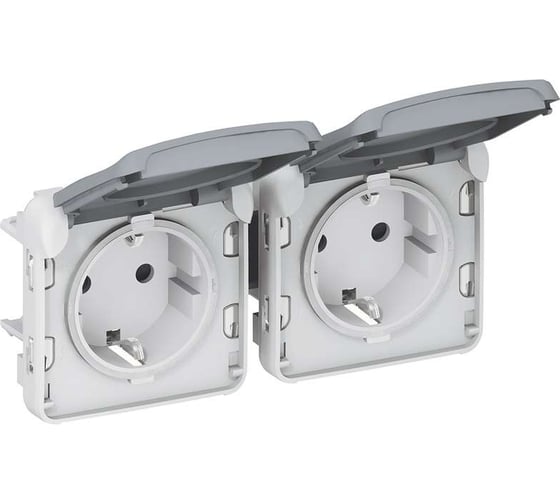 Изображение товара Розетка Legrand 2х2К+З горизонтальная немецкий стандарт Программа Plexo серый 16 A 250 В 069576
