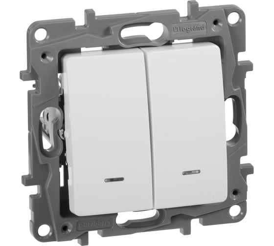 Изображение товара Выключатель Legrand двухклавишный с подсветкой/индикацией Legrand Etika 10А 250В безвинтовые зажимы белый 672204