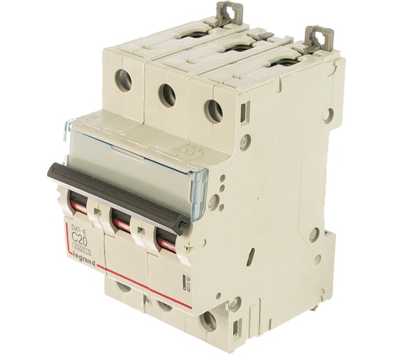 Изображение товара Автоматический выключатель Legrand DX³-E 6000 6 кА тип характеристики C 3П 230/400 В~ 20 А 3 модуля 407292