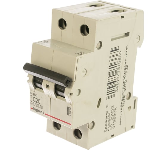Изображение товара Авт.выключатель RX3 Legrand 4,5кА 20А 2П C 419698