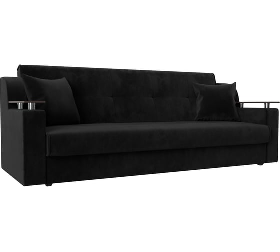 Изображение товара Прямой диван Лига диванов книжка Сенатор полностью велюр черный 100625