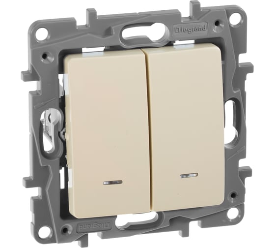 Изображение товара Выключатель Legrand двухклавишный с подсветкой/индикацией Legrand Etika 10А 250В безвинтовые зажимы слоновая кость 672304