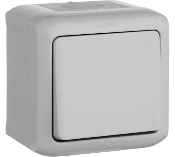 Изображение товара Переключатель Legrand одноклавишный Legrand Quteo IP44 10А 250В винтовые зажимы накладной монтаж серый 782334