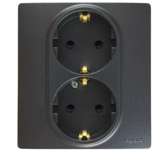Изображение товара Розетка Legrand двойная с заземлением Legrand Etika со шторками в сборе 16А 250В безвинтовые зажимы антрацит 672633