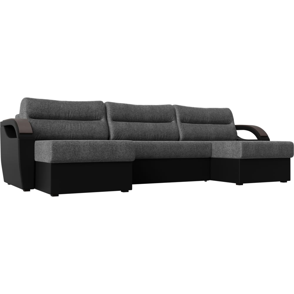 П-образный диван Лига диванов диван артмебель честер рогожка серый вставка коричневая п образный