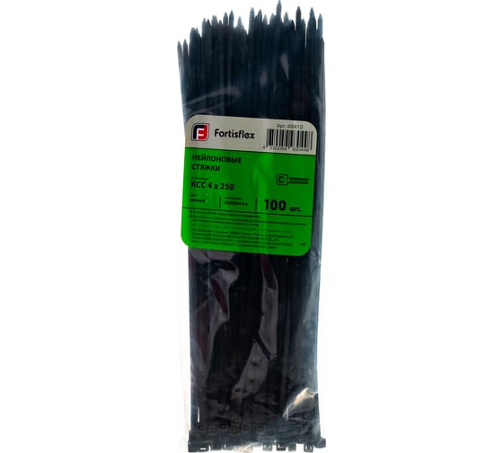 Изображение товара Нейлоновые стяжки FORTISFLEX КСС 4х250 мм черный 100 штук 49412