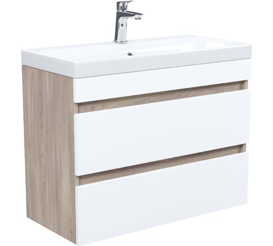 Изображение товара Тумба с умывальником 3508000i28 IDDIS Zodiac подвесная с ящиками, 80 см, белая/под дерево ZOD8AB0i95K