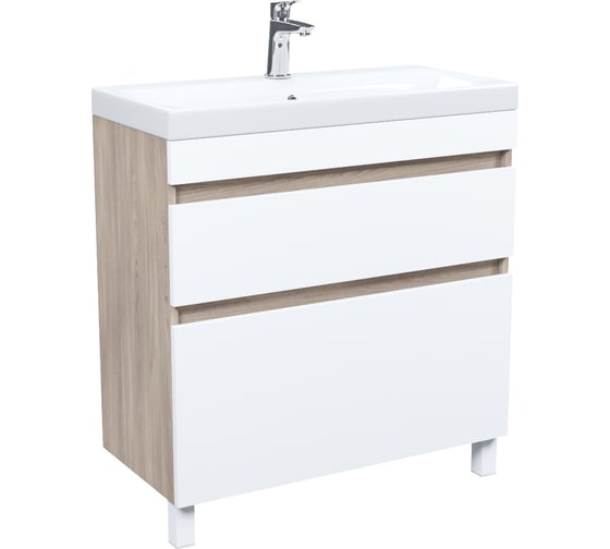 Изображение товара Тумба с умывальником 3508000i28 IDDIS Zodiac напольная с ящиками, 80 см, белая/под дерево ZOD8ABFi95K