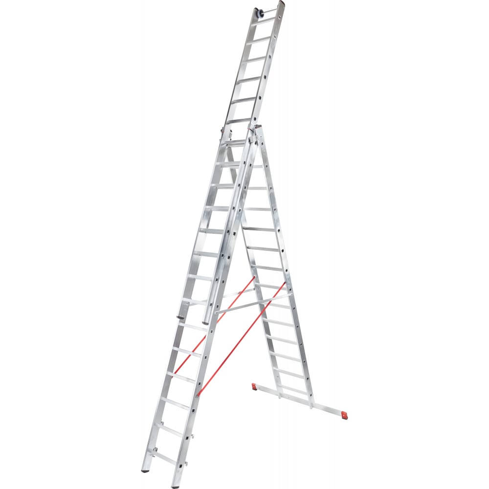 Индустриальная алюминиевая трехсекционная лестница Новая Высота тросовая трехсекционная лестница новая высота