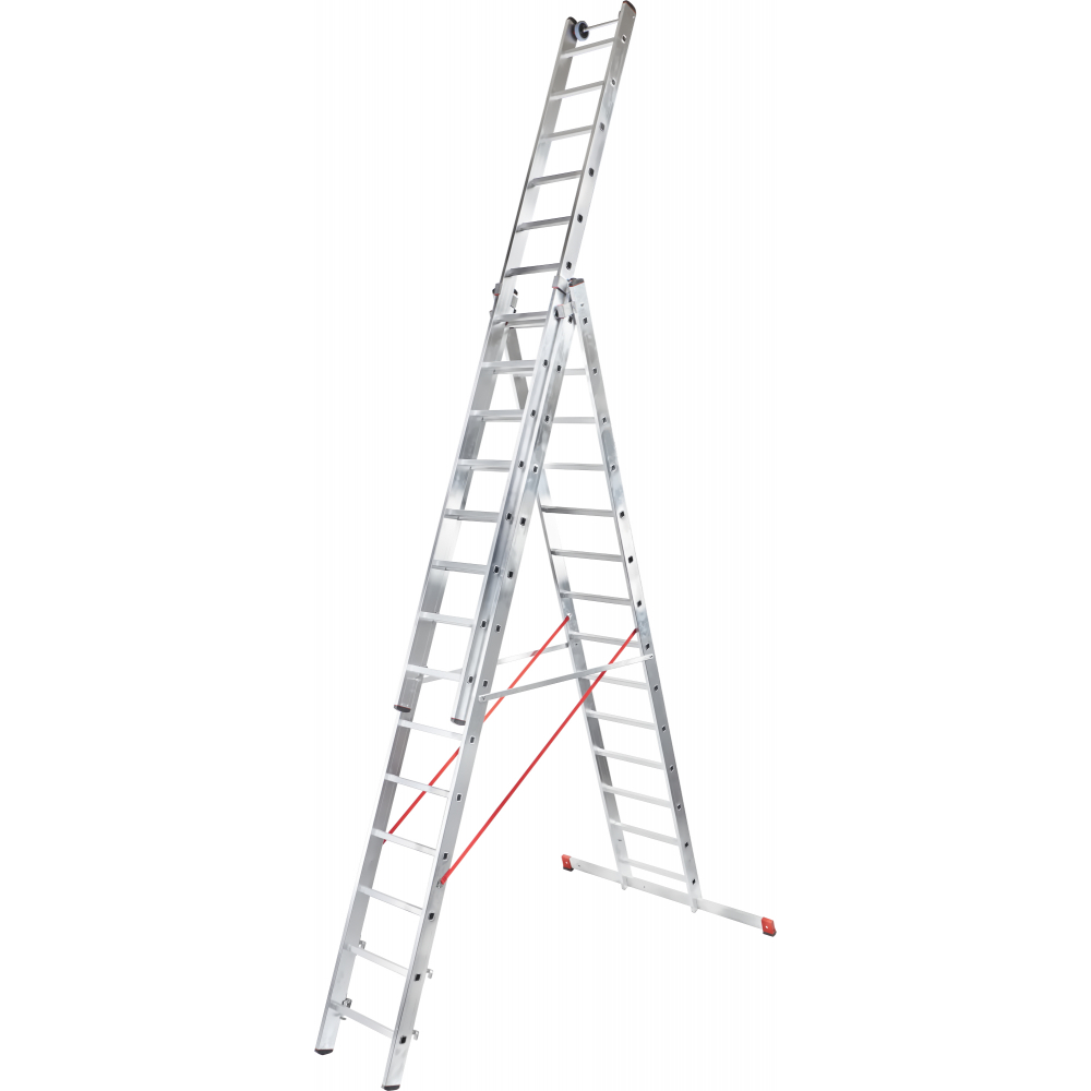 Индустриальная алюминиевая трехсекционная лестница Новая Высота, размер 26х433х55