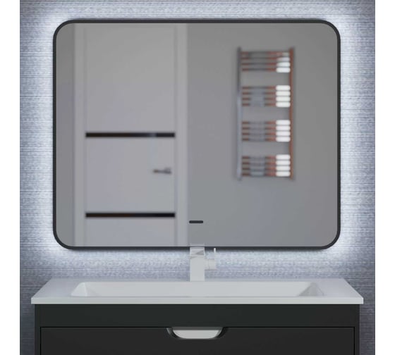 Изображение товара Зеркало для ванной с подсветкой Uperwood Modul_100*80 см, бесконтактный сенсор, антизапотевание, черное, холодная подсветка 3049345673