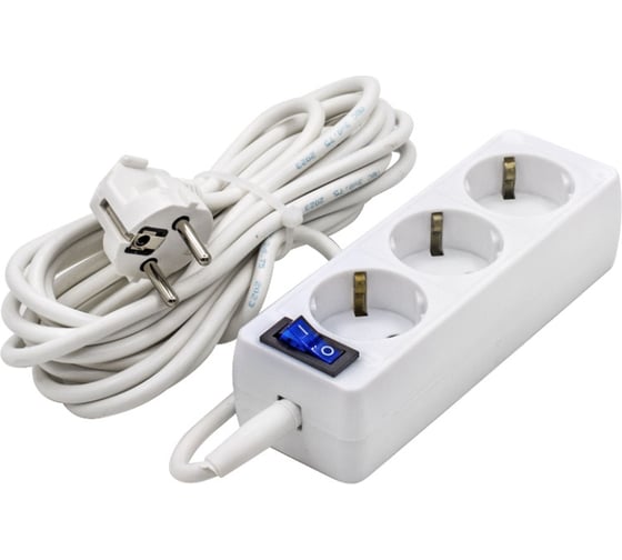 Изображение товара Сетевой удлинитель РемоКолор 3 розетки пвс 3x0,75мм², 10а, с/з, с выкл., 5м, (шт.) 89-0-039