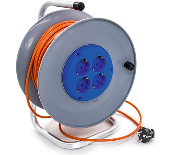 Изображение товара Силовой удлинитель на катушке РемоКолор 4 розетки, пвс 2x0,75мм², 10а, 2,2квт, б/з, 30м, (шт.) 89-0-152