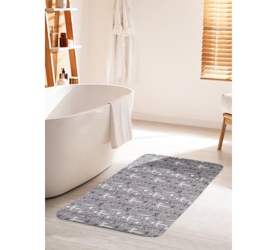 Изображение товара Коврик для ванной комнаты и туалета противоскользящий JOYARTY "Серые пальмы" 60х100 см bath_389502_60x100