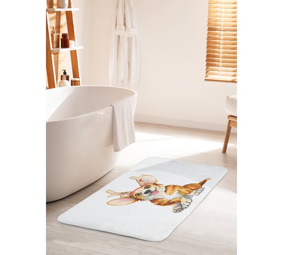 Изображение товара Коврик для ванной комнаты и туалета противоскользящий JOYARTY "Корги собака с рогами оленя" 60х100 см bath_103503_60x100