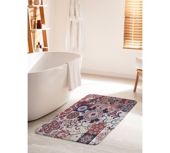 Изображение товара Коврик для ванной комнаты и туалета противоскользящий JOYARTY "Цветочные плитки" 60х100 см bath_423862_60x100