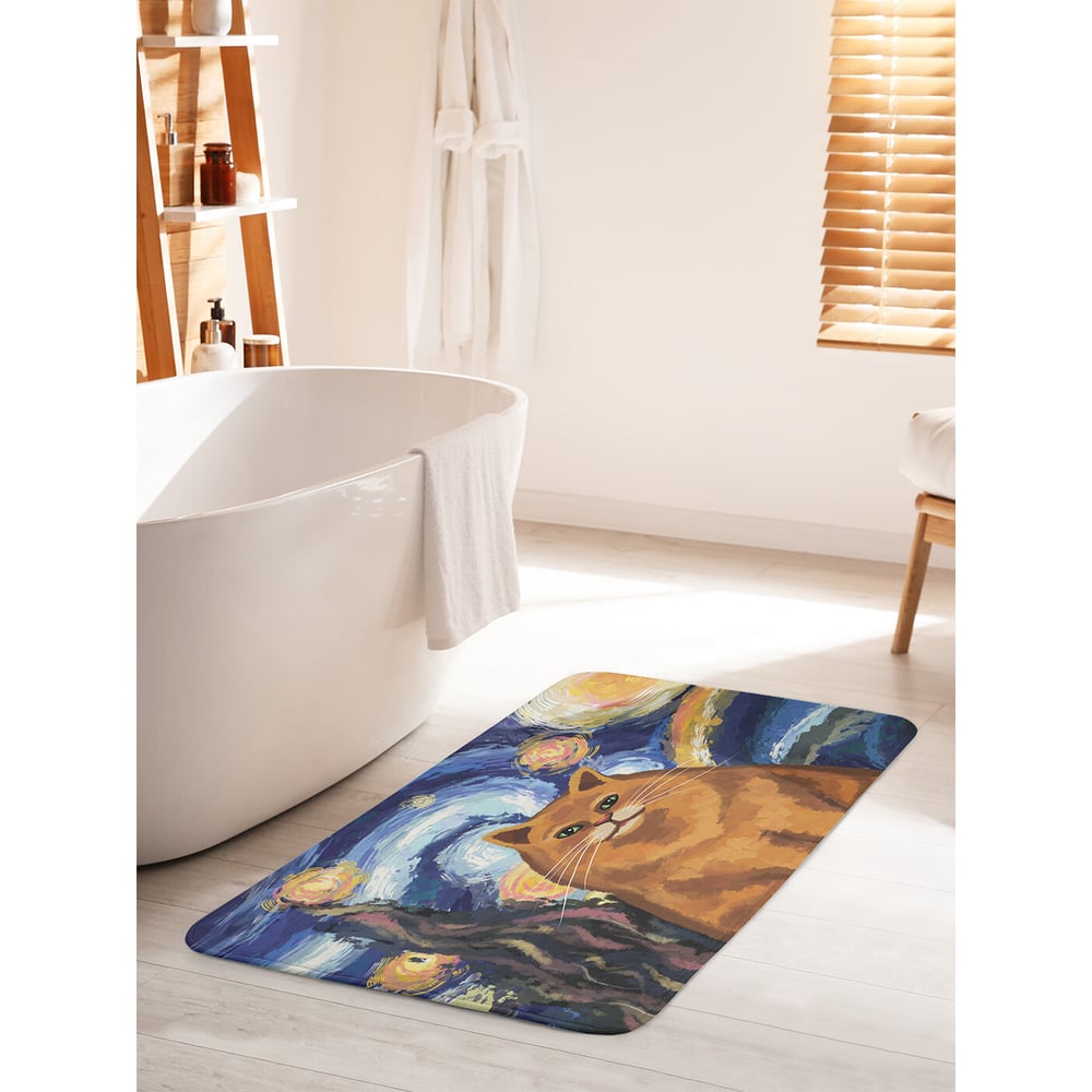 Изображение товара Коврик для ванной комнаты противоскользящий JOYARTY 60х100 см Звездная ночь и котик