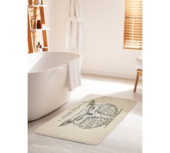 Изображение товара Коврик для ванной комнаты и туалета противоскользящий JOYARTY "Спящая сова" 60х100 см bath_77323_60x100