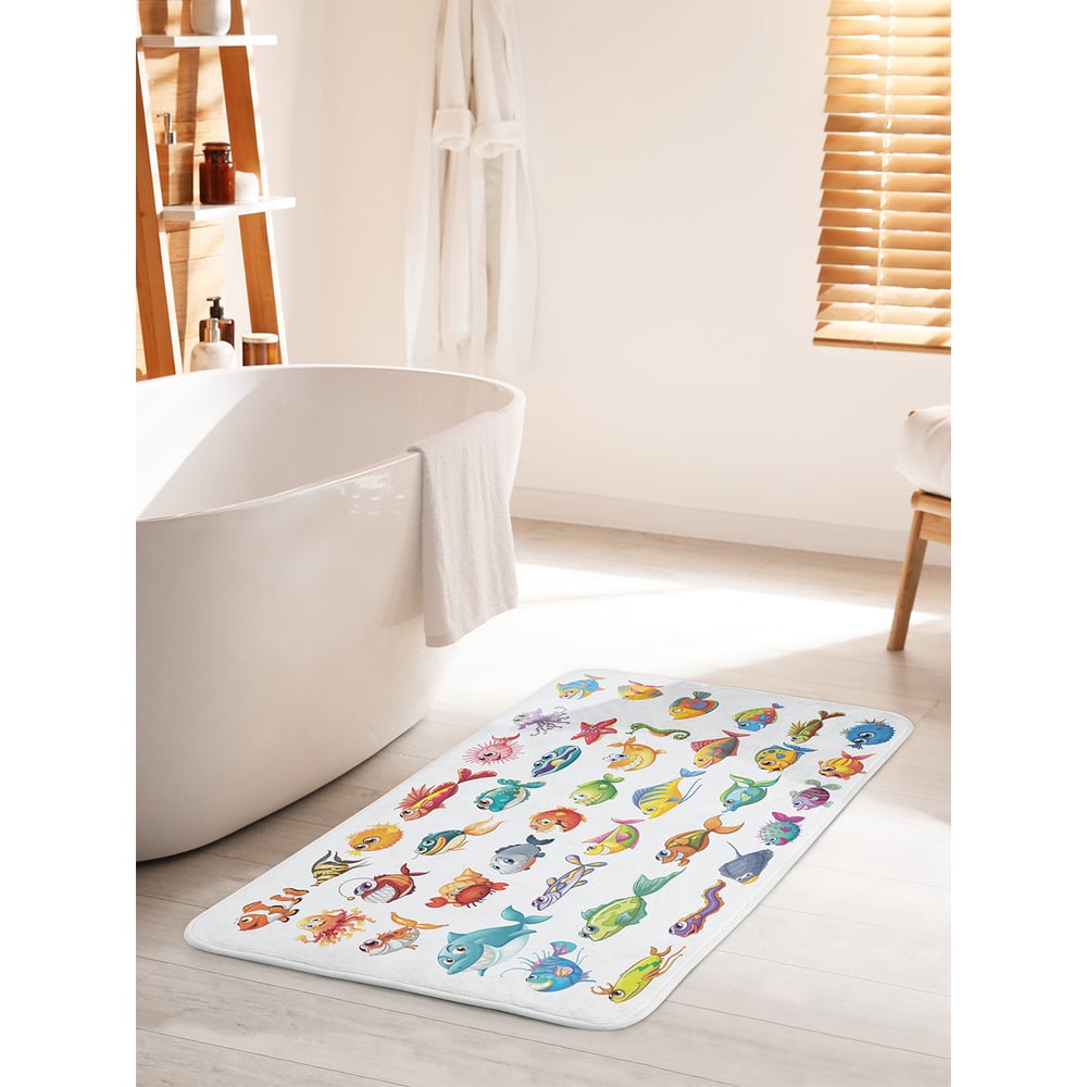 Изображение товара Коврик для ванной комнаты и туалета JOYARTY Зубастые рыбы 60х100 см антискользящий мягкий
